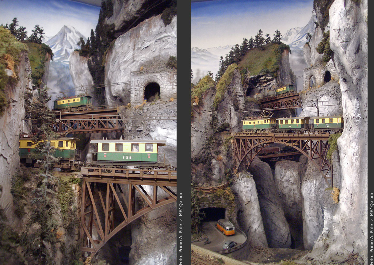 Drei Brücken überspannen eine enge Schlucht