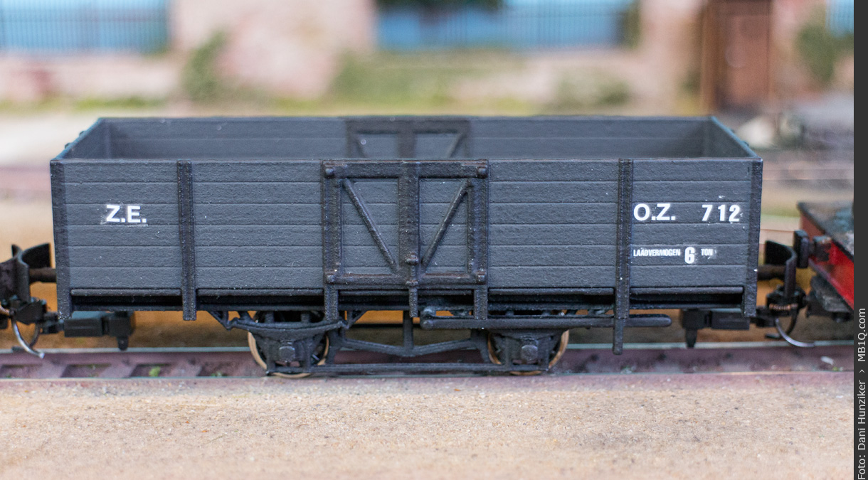 3D geprinteter Z.E. Hochbordwagen O.Z. 712 von Shapeways, Massstab 1:45, Spur 0e