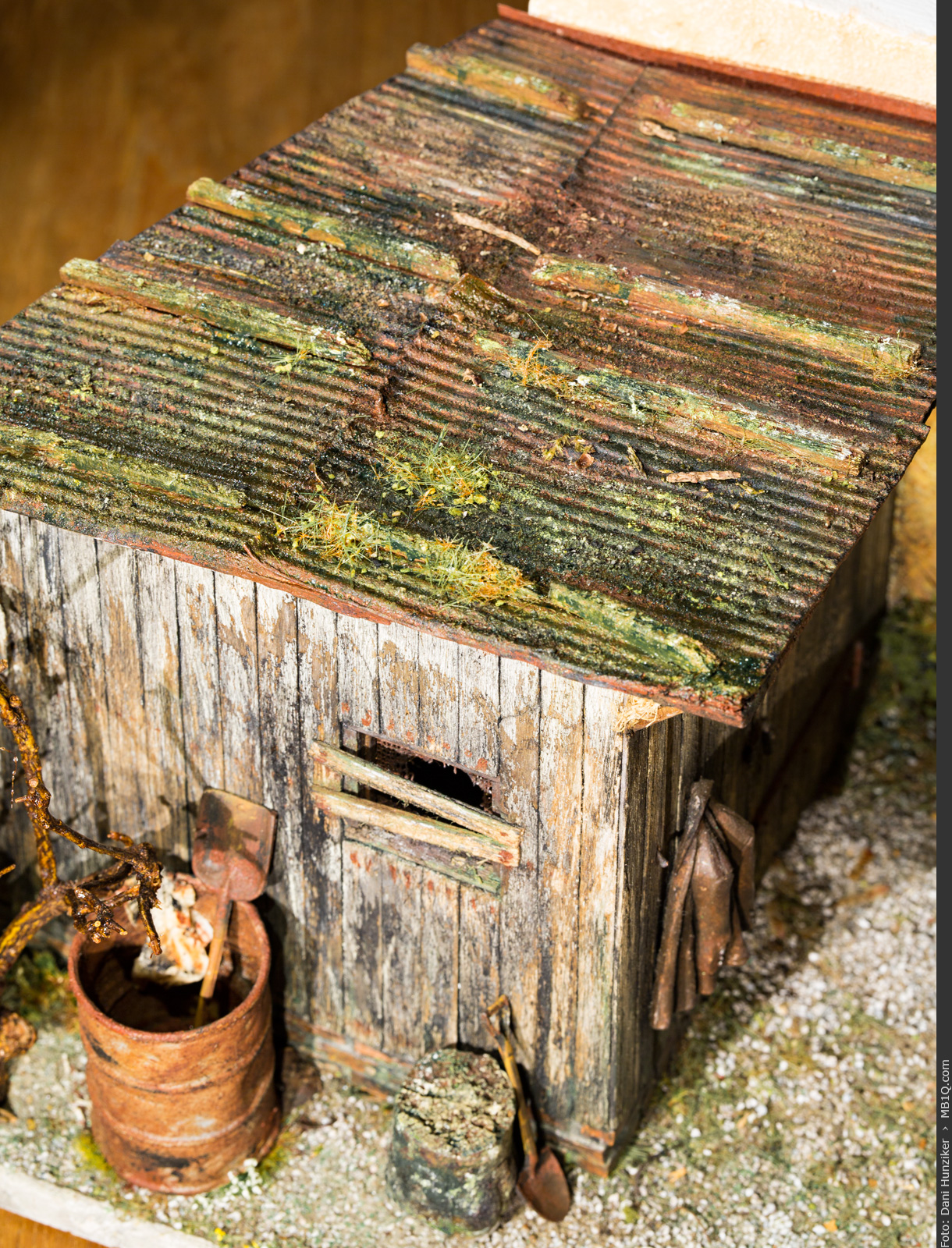 Mit Moos überwachsenes Wellblechdach
