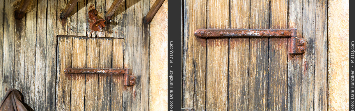 Aussen-Wandleuchte + Verrostetes Türscharnier