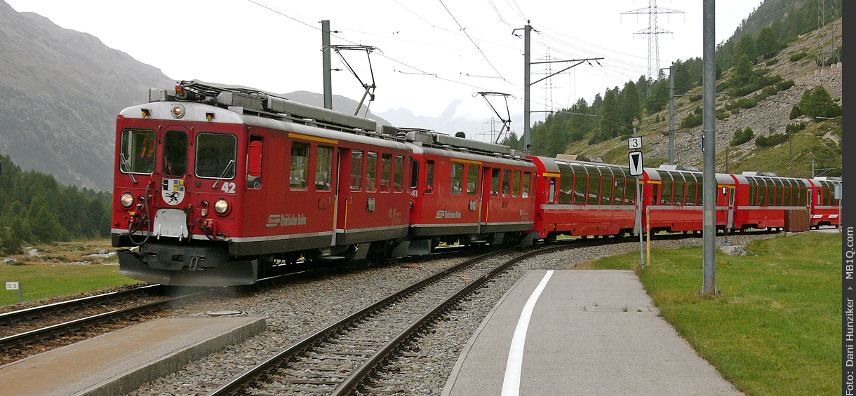 RhB Triebwagen ABe 4/4 II 42 + ABe 4/4 II 41, Bernina Suot
