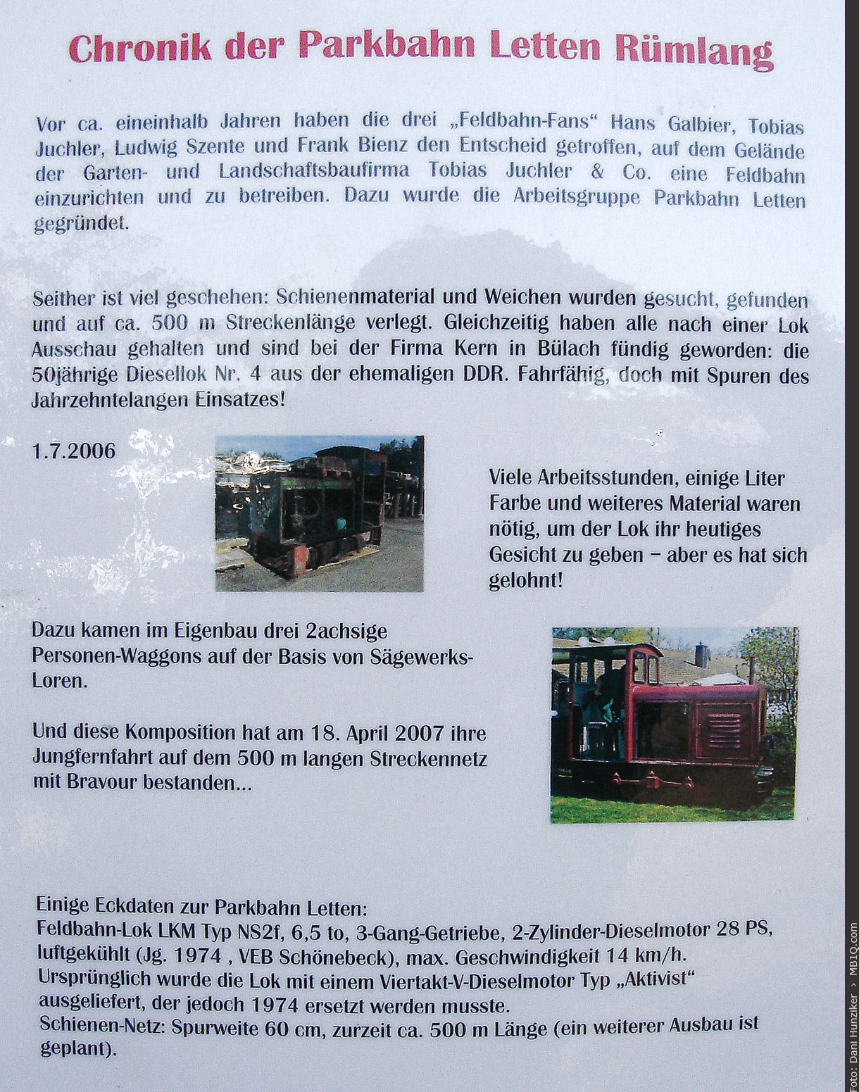 Chronik der Parkbahn Letten in Rümlang